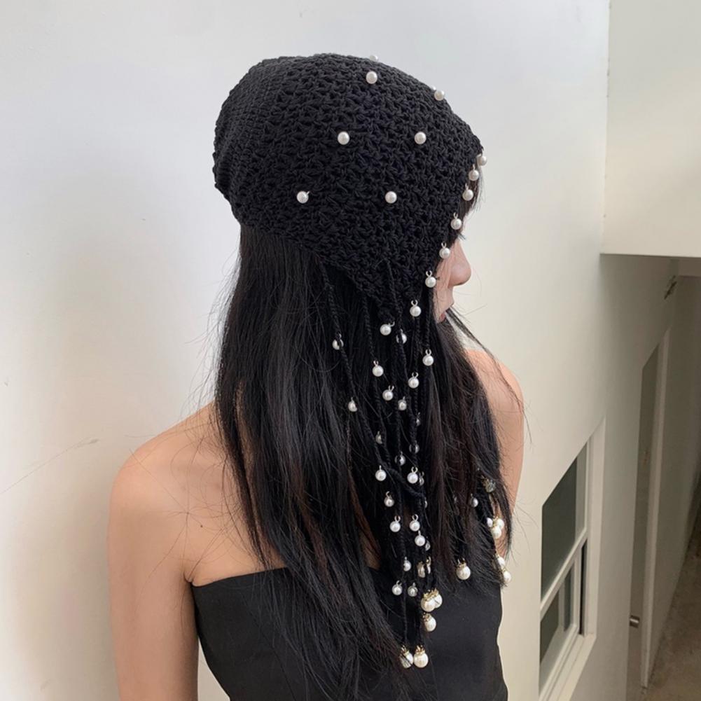 Women Hat Solid Color Faux Pearl Design Super Soft Breathable Wear Resistant Women Spring Autumn Knitted Hat Beanie Cap Decor Fo