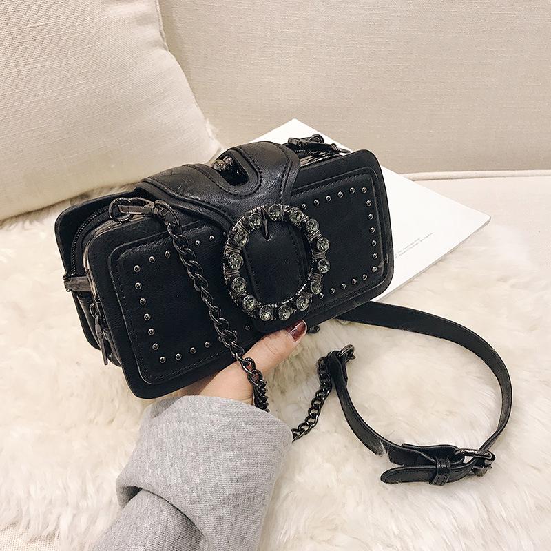 YOUHUAGUO Винтажная сумка через плечо для женщин из ПУ кожи, сумка под мышку, модная сумка с пряжкой-стразами, сумка кросс-боди, дизайнерские сумки в стиле панк с верхней ручкой 21x6x10cm чёрный