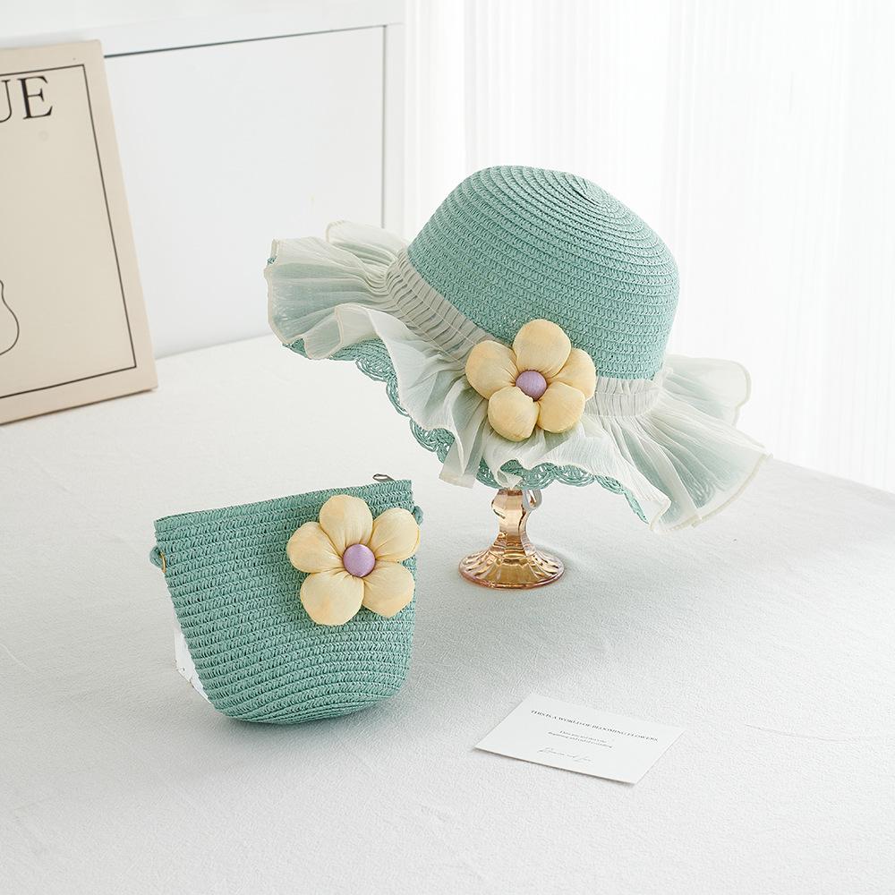 Girl Summer Straw Sun Hat And Bag 2pcs/set Breathable Wide Brim Beach Cap Children Girls Bucket Hat for Sun Protection