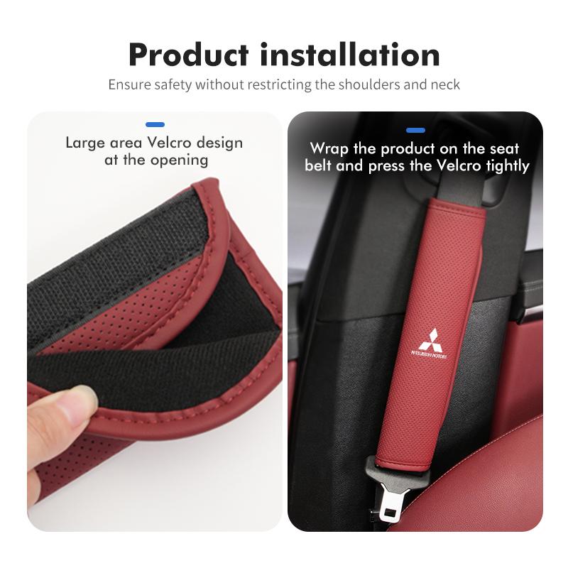 For Mitsubishi Car Leather Safety Belt Shoulder Protector Cover Padding Outlander Lancer L200 ASX Pajero Grandis Eclipse