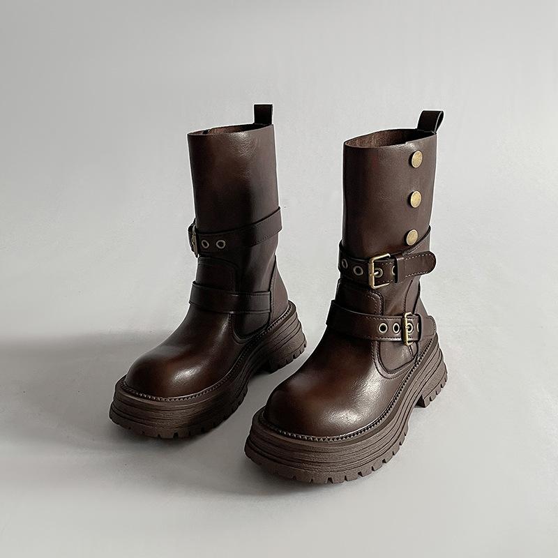 

British temperament thick bottom heightened two wear Martin boots women s 2025 new autumn and winter belt buckle slim Maillard boots 39 хаки