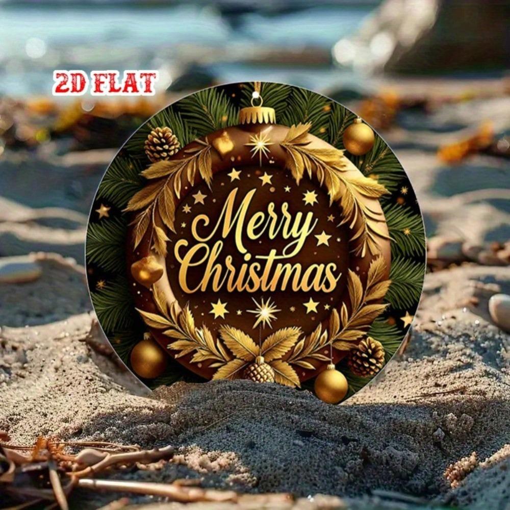 Golden Christmas Wreath Metal Wall Decor Rustic Holiday Sign with Pine Branches Stars Durable Indoor Outdoor Hanging