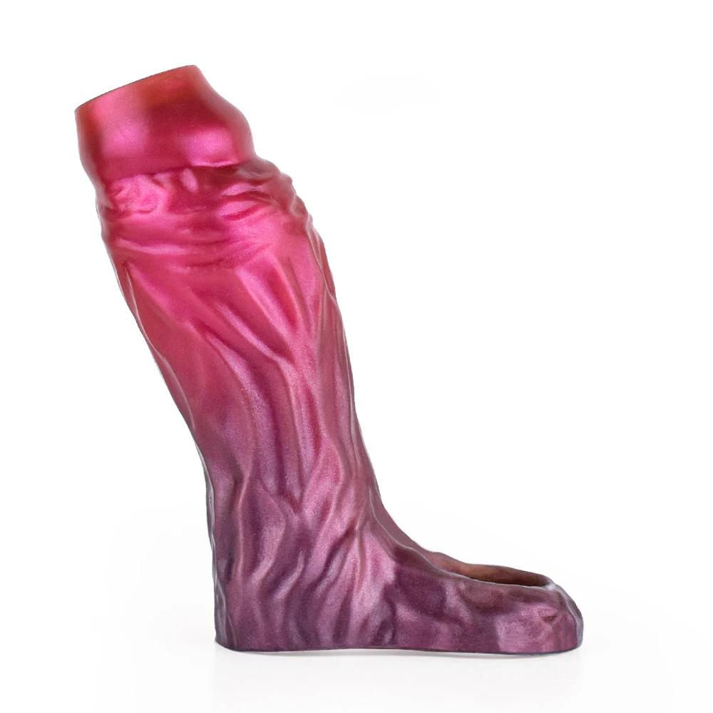 Fantasy Ribbed Dildo Open Ended Sheath Silicone Sleeve Men Enlargement Masturbators