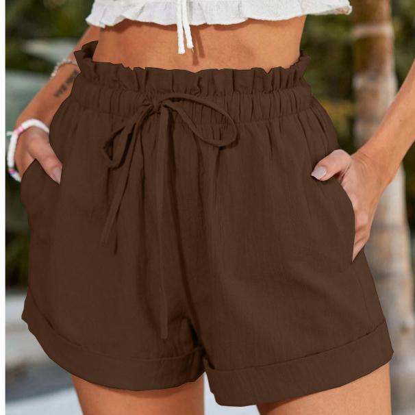 Women's Summer Casual Cotton Linen Shorts Pockets High Waist Elastic Loose Sports Shorts Woman Oversized Shorts Pants Female