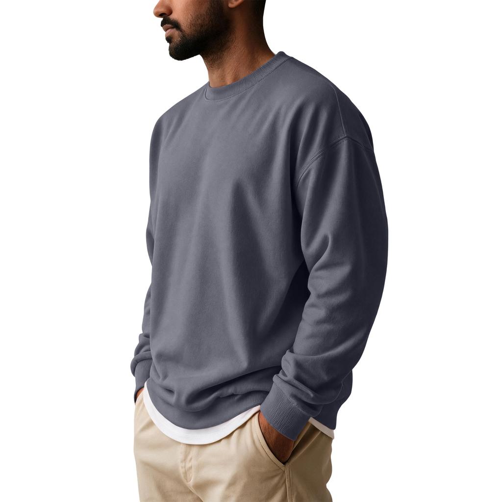 Herren Lockere Passform Rundhals Sweatshirt T-Shirt, Farbe Vielseitiges Lässiges Oberteil für den Arbeitsweg