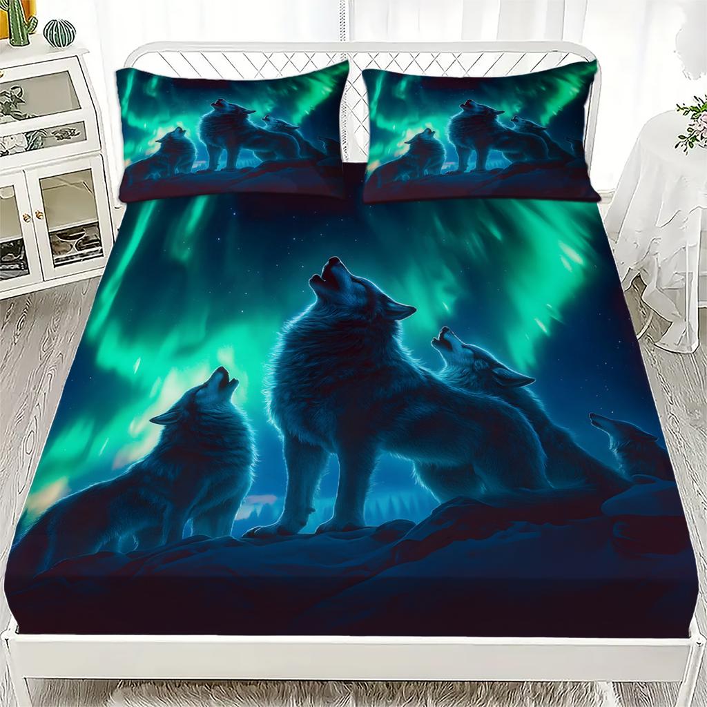 1pc Forest Wolf Fitted Sheet 100% Polyester Durable Bed Sheet NO Pillowcases for Home Bedroom Decor Boys Birthday Gifts