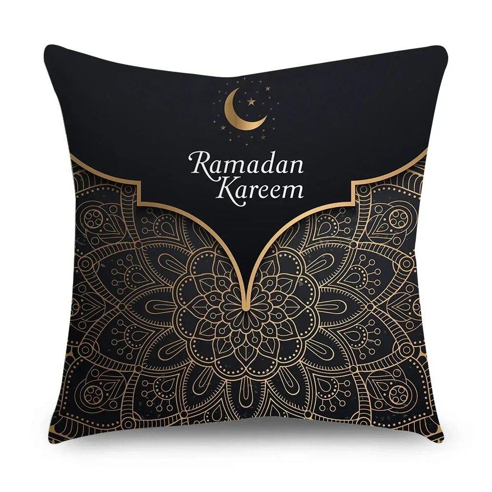 Ramadhan Kissenbezug Islamisches Eid Mubarak Schwarz Gold Kissenbezug Heimdeko Sofa Dekokissenbezug 45cm*45cm