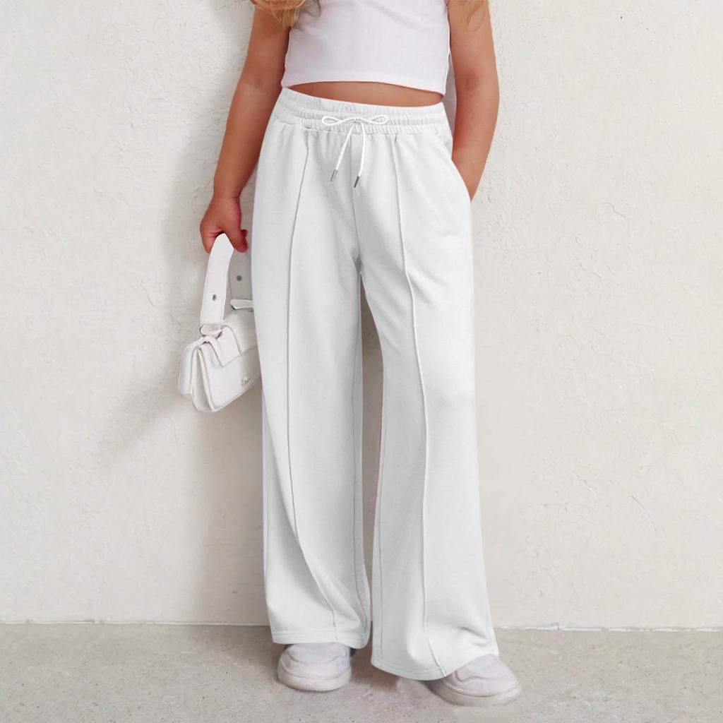 Kids' Fashion Boys' & Girls' Youth Size Elastic Waist Wide-Leg Solid Color Straight-Leg Outerwear Casual Pants