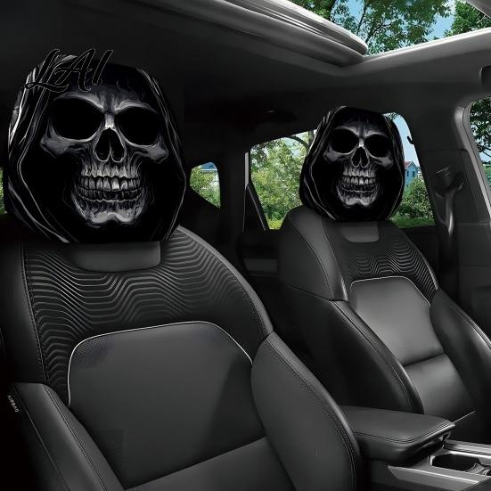 Humorous Car Seat Protectors Scary Ghost Face Headrest Covers Funny Expression Auto Spooky Cartoon Decoration for SUV Truck Elastic Vehicle Interior