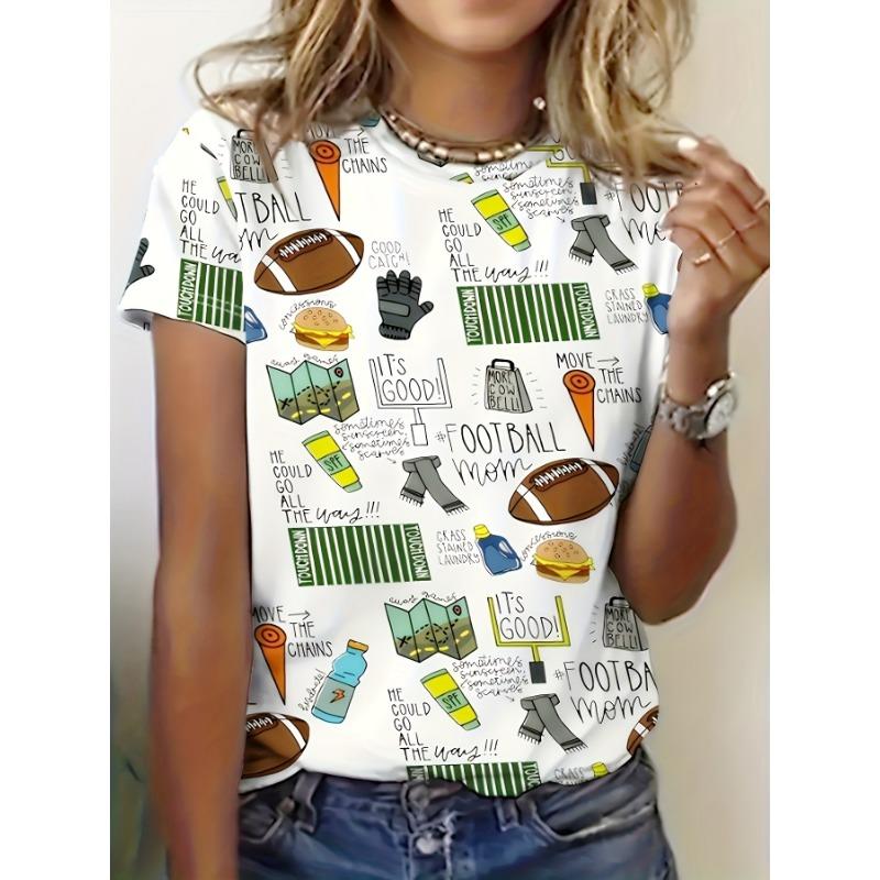 

Spring and summer 3D printed round neck T-shirt, casual short-sleeved T-shirt, fashionable short-sleeved round neck top S