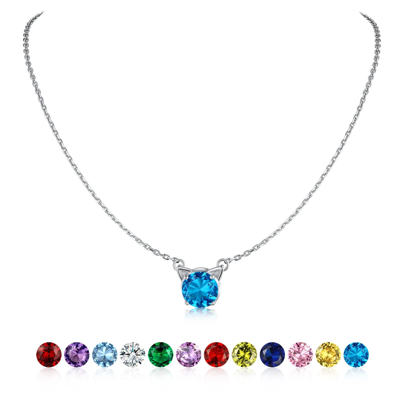 

U7 Single Birthstone December Necklace Ladies Cat Silver 925 Zirconia Power Stone Cute Christmas Present Women [U7U7]