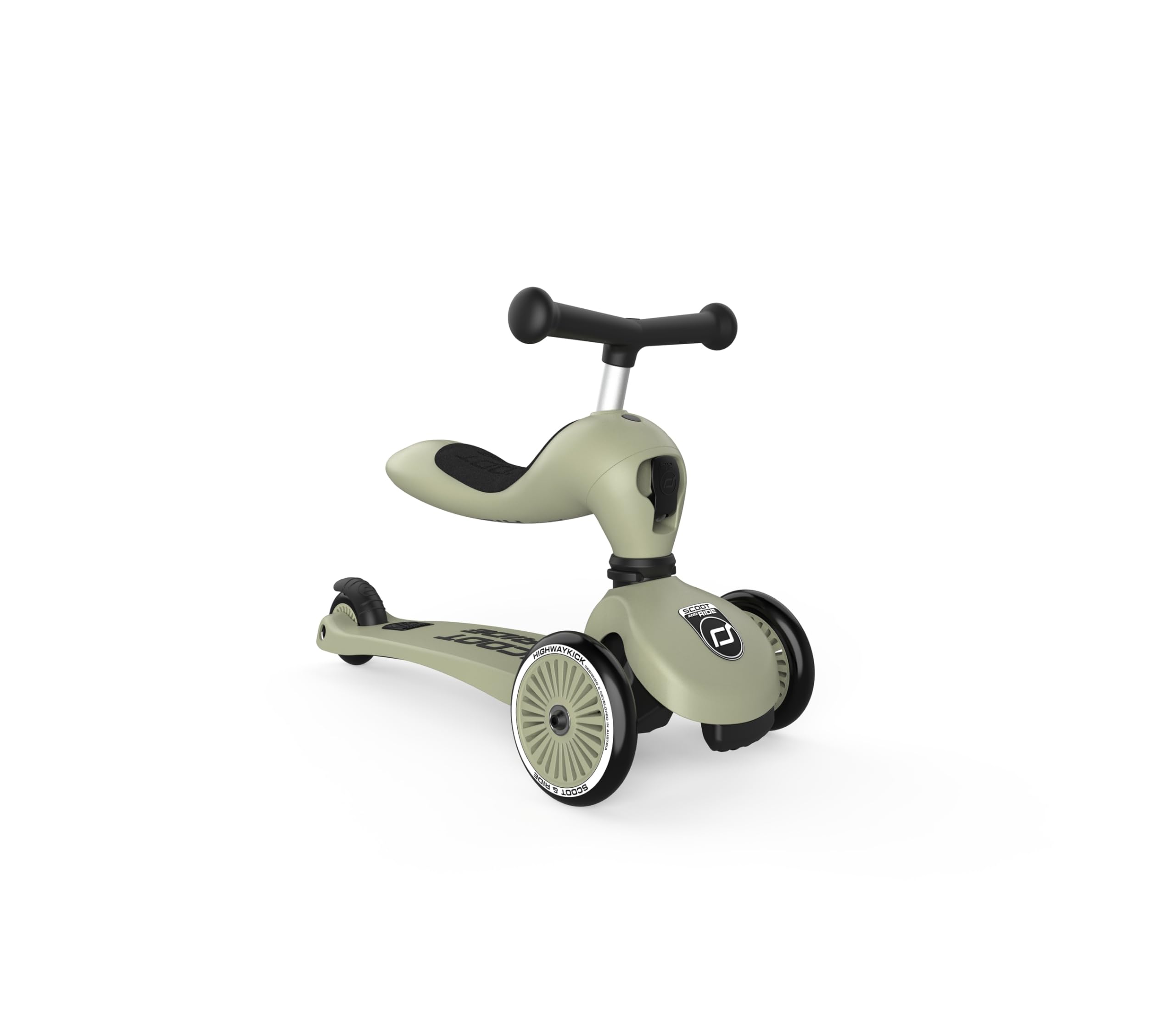 

Scoot Ride Highwaykick 1 Кикборд с детским балансом Растущий руль Регулируемая высота для возраста от 1 года Без инструментов Оливковый и сиденье, Самокат, Велосипед 2-в-1, 2, оливковый