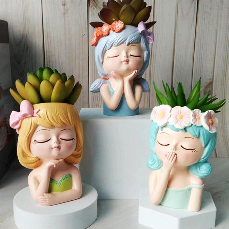 Face Planters Pots Tabletop Decorative Decor Flower Vase Statue Fairy Flowerpot For Cafe Kitchen Drawing Room Bedroom Office