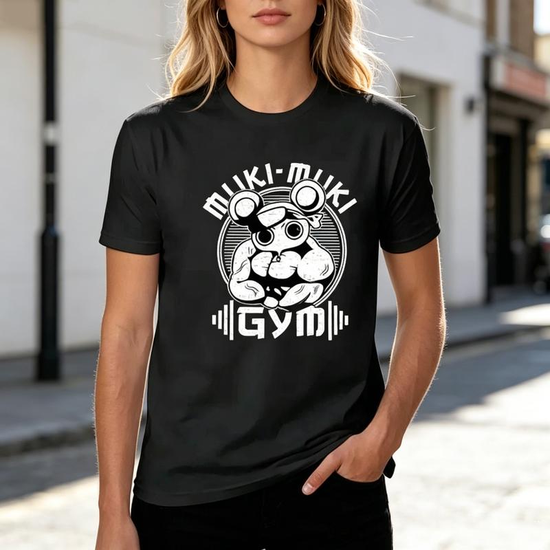 Vintage Cartoon Muscle Character Muki Muki Gym Graphic T Shirt Weightlifting Fitness Motivational Cotton Short Sleeve Tee Unisex