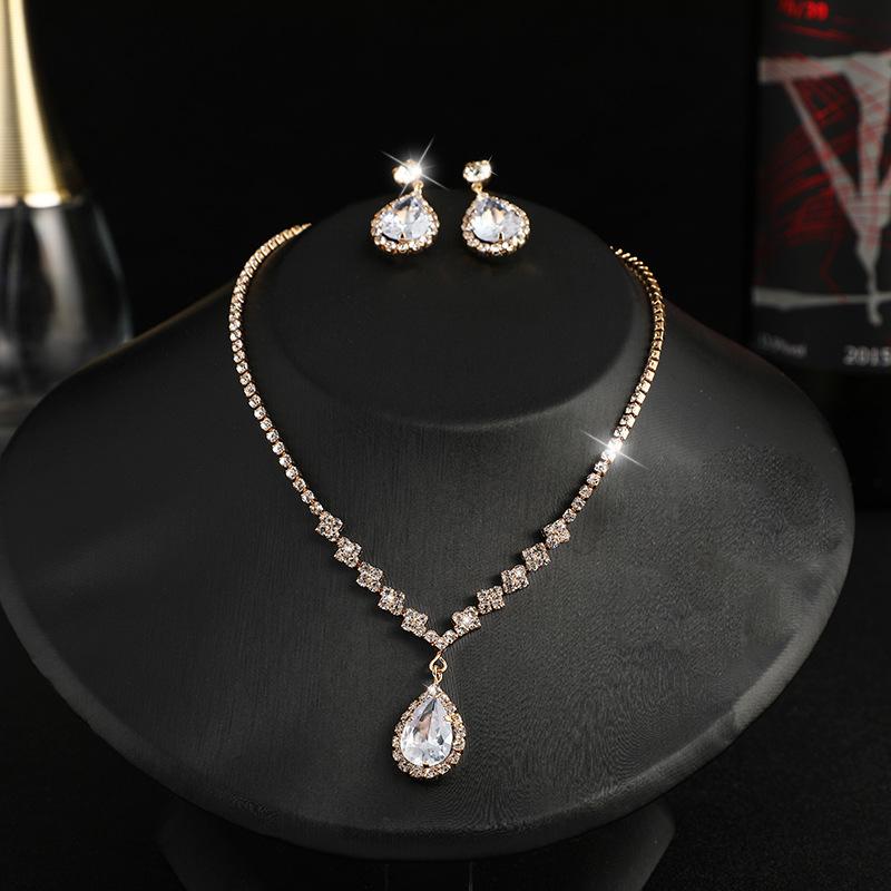 2026 Rhinestones Zircon Necklace Earrings Two-piece Bridal Wedding Dress Necklace Dinner Banquet Accessories