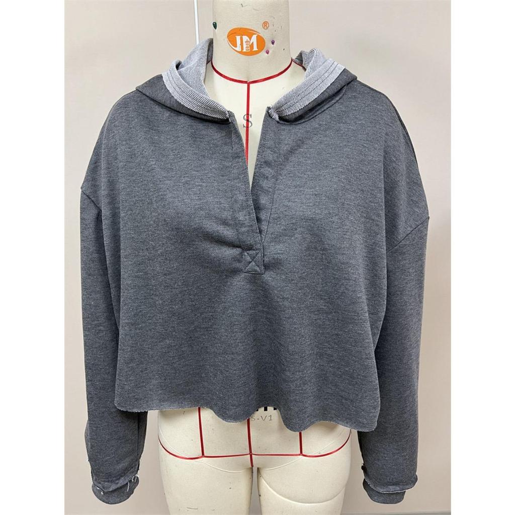 Modna Luźna i Trendy Bluza z Kapturem dla Kobiet na Wiosnę i Jesień, Damski Top z Dekoltem w Serek, Sweter z Długim Rękawem