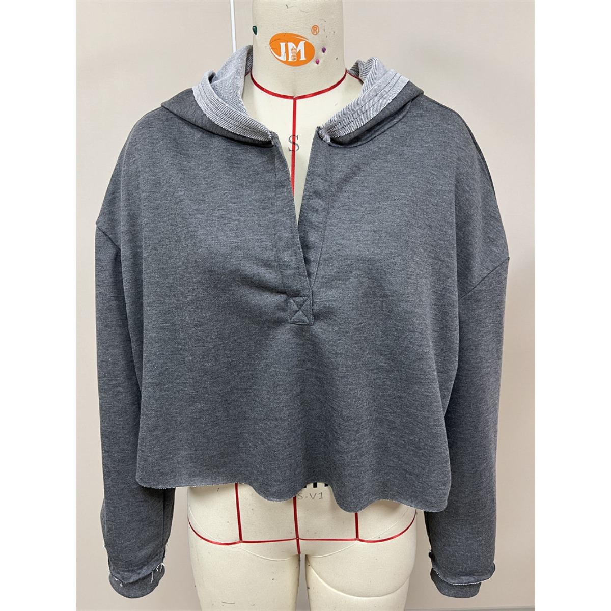 

Модный свободный и трендовый худи для женщин на весну и осень, женский топ с V-образным вырезом, пуловер с длинным рукавом XL серый ясень