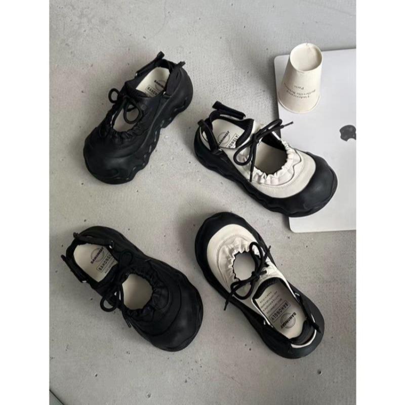 Spring New Big Head Bread Shoes Women's Dark Apricot Wave Thick Sole Fashion Casual Smile Single Shoes