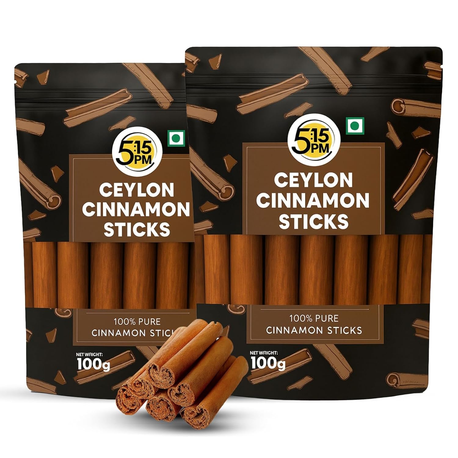 

5:15PM Ceylon Cinnamon Sticks Original 100gmXPack of 2 | Aromatic SriLankan Dalchini Quills for Baking & Tea