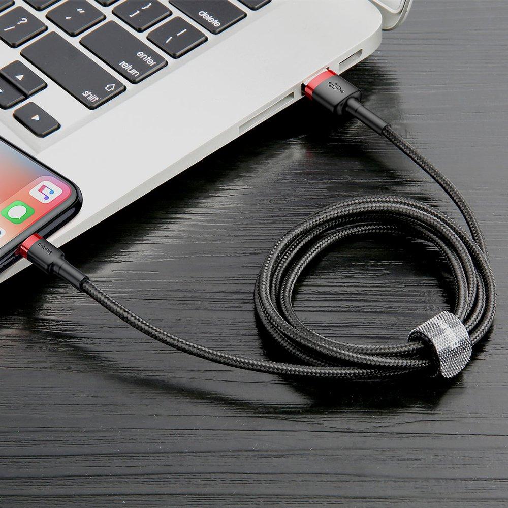 Durable Nylon Cable USB Iphone Lightning QC30 2A 3M Black/Red