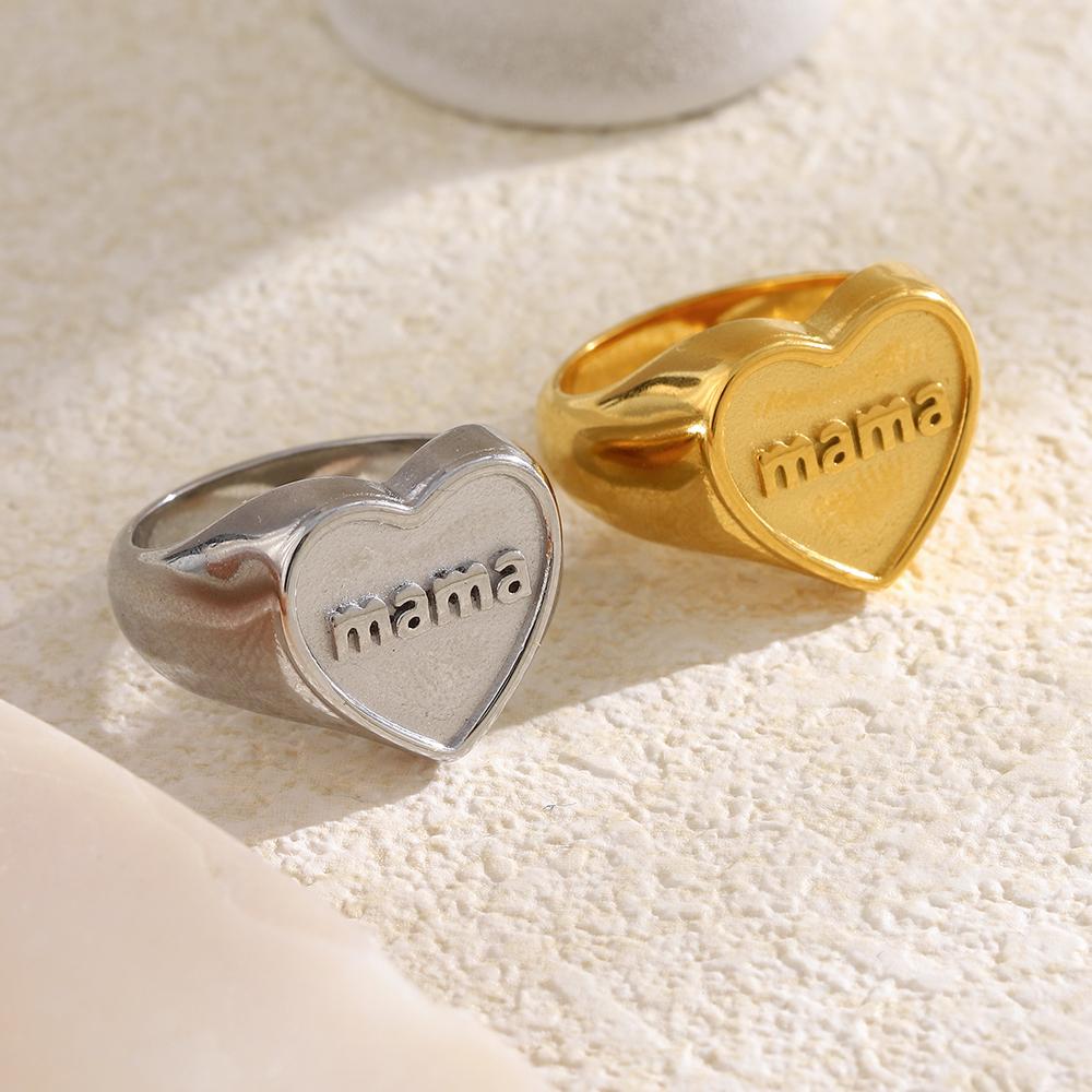 MamacitaSlay 316L Stainless Steel Mama Heart Ring 18K Gold Plated Waterproof Jewelry Women's High Quality Elegant Ring Gifts