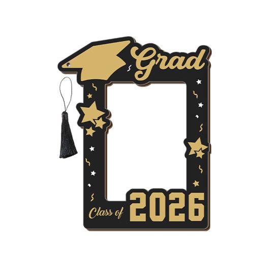 Wooden Photo Frame, Standard Size Graduation Picture Display, Black Gold with Rear Stand, Grad 2026 Picture Holder for Graduation Keepsake