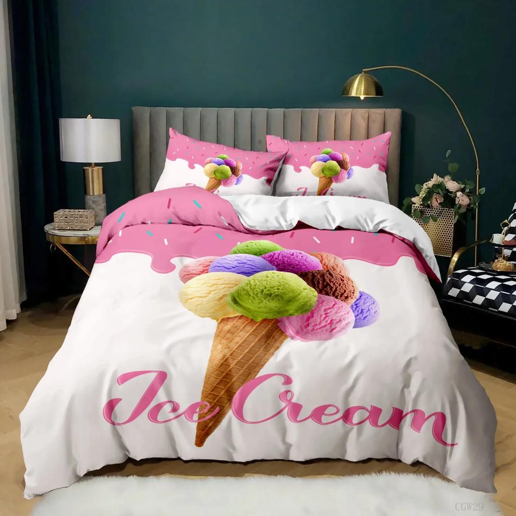 Ice Cream Colorful Sweet Style Comfortable Duvet Quilt Cover Pillowcase Bedding Set Children Bedroom Decoration Home Textile