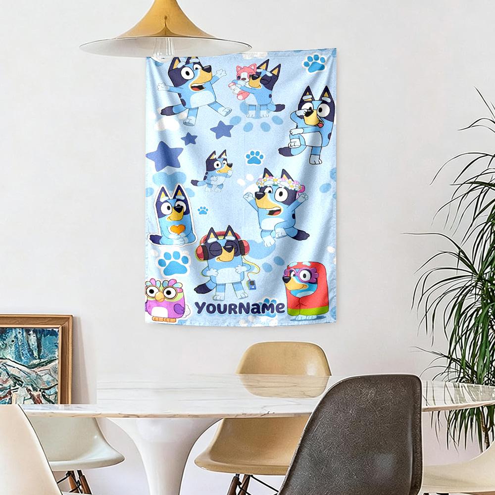 Bluey Custom Your Name Wall Decor Tapestry Art For Pet Memorial Birthdaywedding Party Backdrop Family Gift