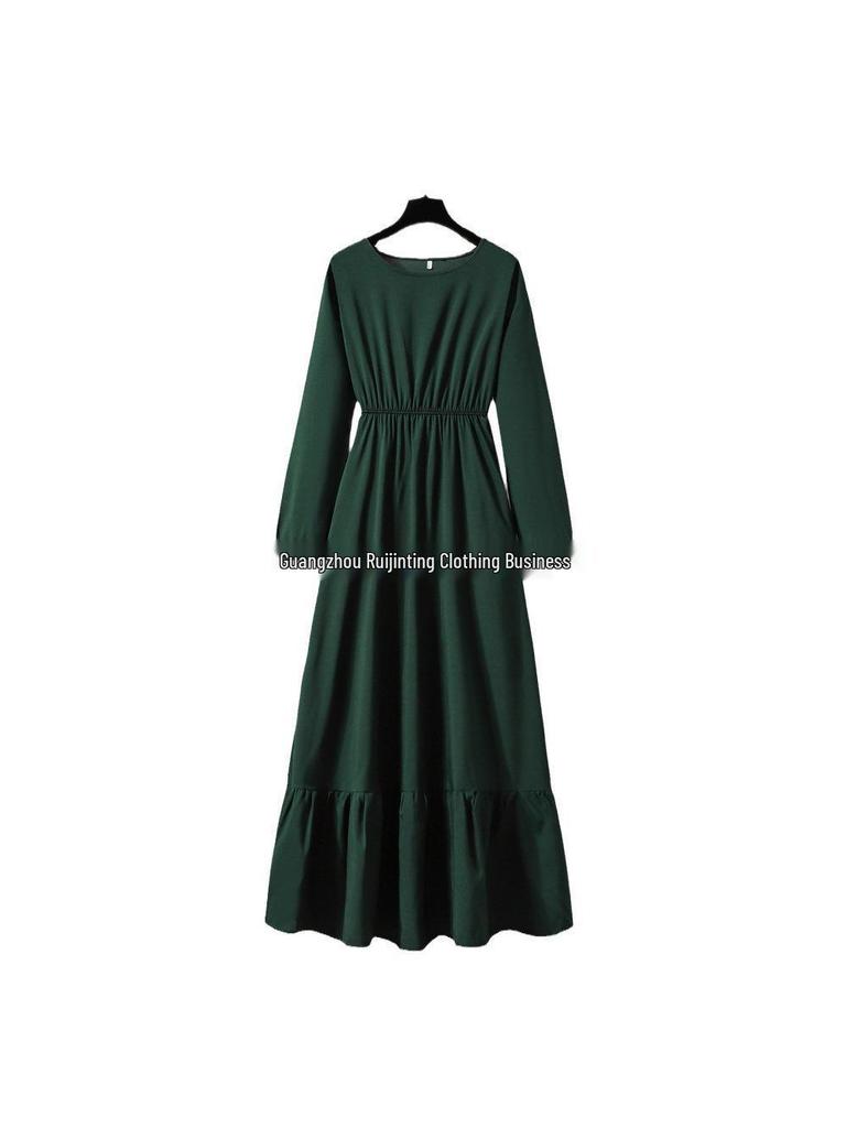 Women's Solid Color Long Sleeve Pullover A-Line Dress