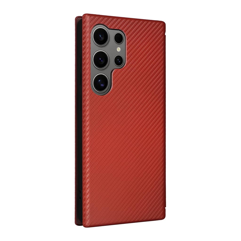For Samsung Galaxy S25 Ultra Case Carbon Fiber Texture Drop-Proof PU Leather Phone Cover
