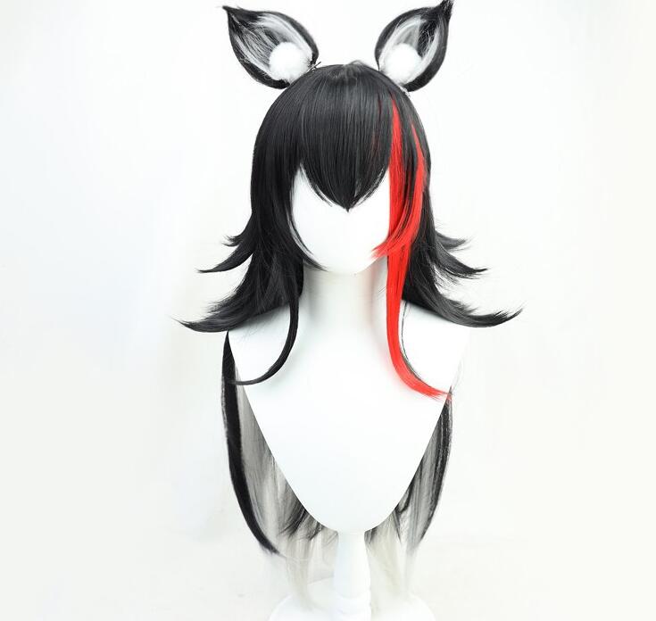 60cm Ookami Mio Vtuber Hololive Wig Cosplay Long Black Curly Synthetic Hair Wig Halloween Party + Free Wig Cap+ Ears