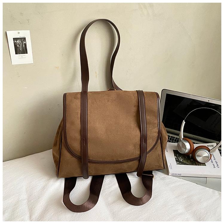 

Retro casual large-capacity underarm bag women s 2025 new suede tote bag high-value shoulder backpack