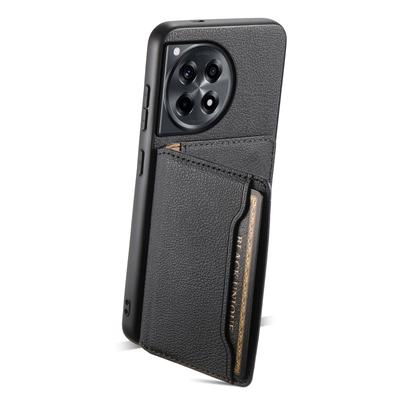 For OnePlus Ace 3 5G/12R 5G Case Card Slots Leather Coated PC+TPU Kickstand Phone Cover