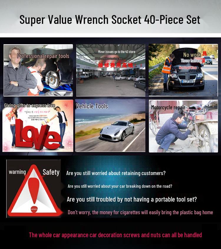 40-Piece Multi-functional Socket & Ratchet Wrench Set for Car Repair