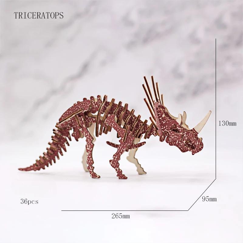 Multisize 3D Wooden Dinosaur Puzzles Children Animal DIY Model Handmade Intellectual Toy Board High Quality Christmas Gift