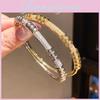18k Gold Plated Zircon Round Bangle Bracelet With Geometric Design For Everyday Fashion Accessory