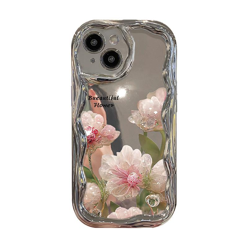 Spring Crystal Flower Suitable for Apple 15 Mobile Phone Case Iphone14/13 Electroplated Silver Pattern 11/12 Full-in Silicone Soft