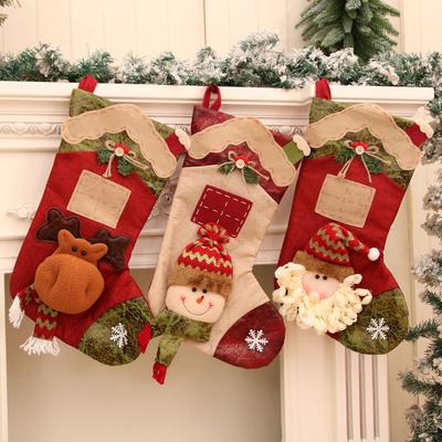 Oversized Linen Mosaic Cartoon Christmas Stocking Christmas Decorations Gift Pendant