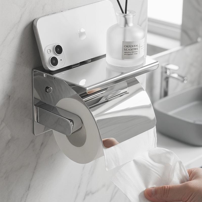 High Quality 304 Stainless Steel Toilet Paper Holder Wall Mounted No Drilling for Bathroom Vanity
