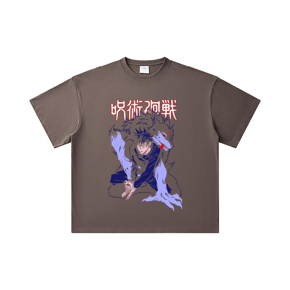 260 GSM Double Yarn 32 Count 100% Cotton Jujutsu Kaisen V32 Megumi Print Unisex Heavy Cotton T Shirt