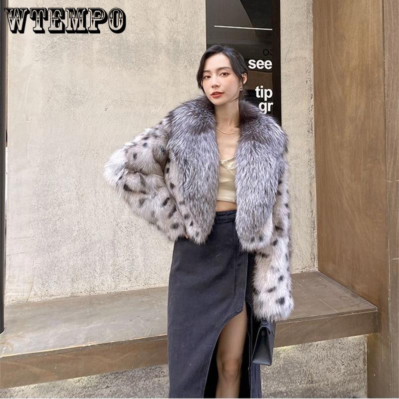 Autumn and Winter Faux Fox Fur Wild Fur Coat Women's Short Silver Fox Color with Hair Collar Tops