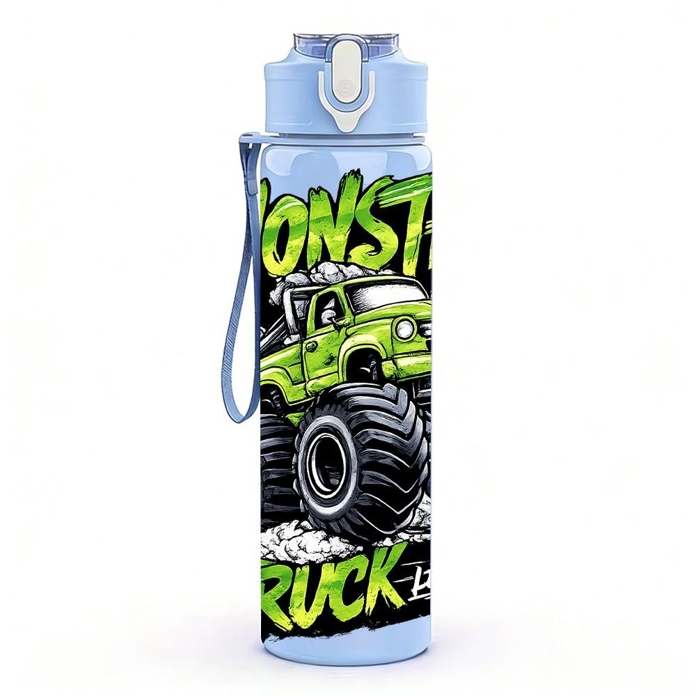 1 ks Monster Truck Terénní vozidlo Umění 750 ml Barevná plastová sportovní láhev na vodu Neprosakující víčko s flip-top brčkem Vhodné pro sport, kancelář, domácí použití
