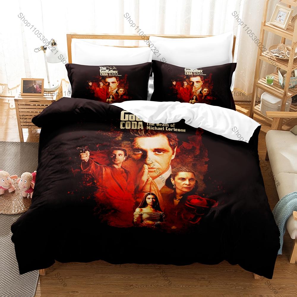 Cool Icon Godfather Portrait Graphic Bedroom Decor Bedding Duvet Cover + 2 Pillowcases Classic Movie Fan Room Decor