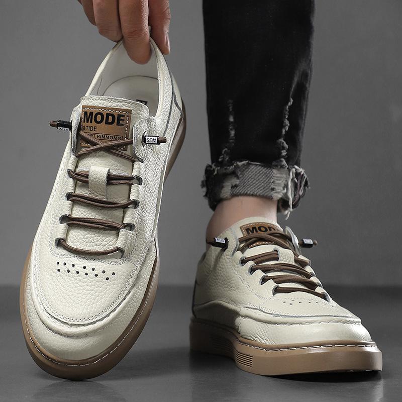 

Men s 2025 new leather white shoes casual shoes board shoes fashion versatile trendy shoes large size 2025 direct sales 44 белый