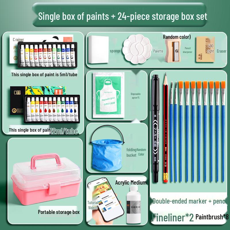 Acrylic Paint Set: 24 Colors, Waterproof, Fade-Resistant, Ideal for DIY Wall Art & Children's Projects.