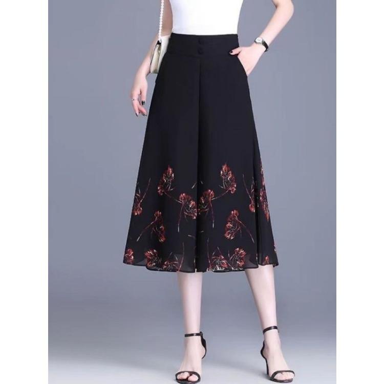 Damen Chiffon Halbrock Sommer Hohe Taille Cropped Hose Midilanger Rock Hose Rock