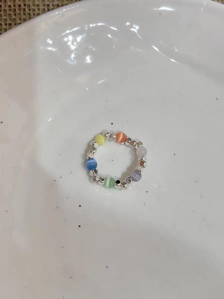 Gebrochenes Silber~ Opal Elastischer Seilring Damen Nische Premium Gefühl Vielseitig Einfach Liebesring Trend
