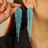 Klassieke Blauwe Flash Diamant Lange Oorbellen met Franjes