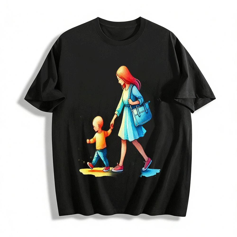 Mom And Toddler Holding Hands Casual Printed T-Shirt Pure cotton T-shirt XXS