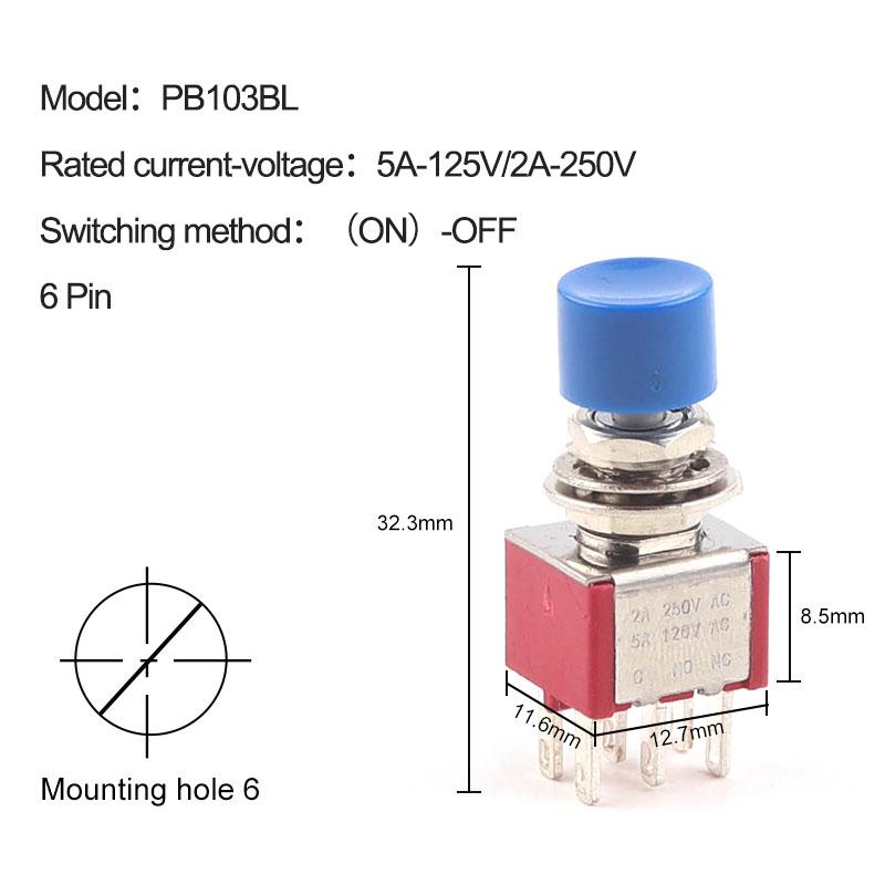 5 Stücke 3Pin 6Pin C-NO-NC 6mm Mini Momentary Automatische rückkehr Push Button Schalter (EIN)-AUS 5A125V/2A250V Kippschalter